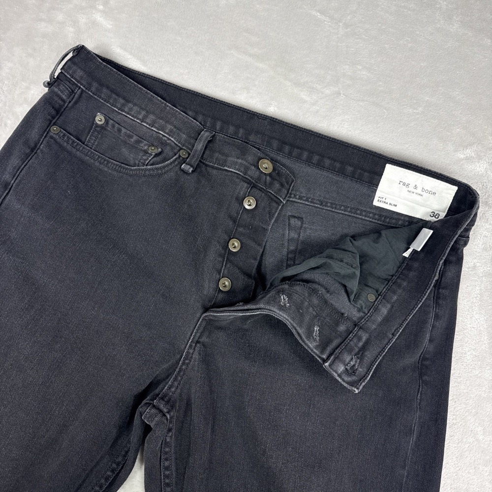 Rag & Bone Fit 1 Extra Slim Jeans Mens 38X32 Black Button Fly Made in USA